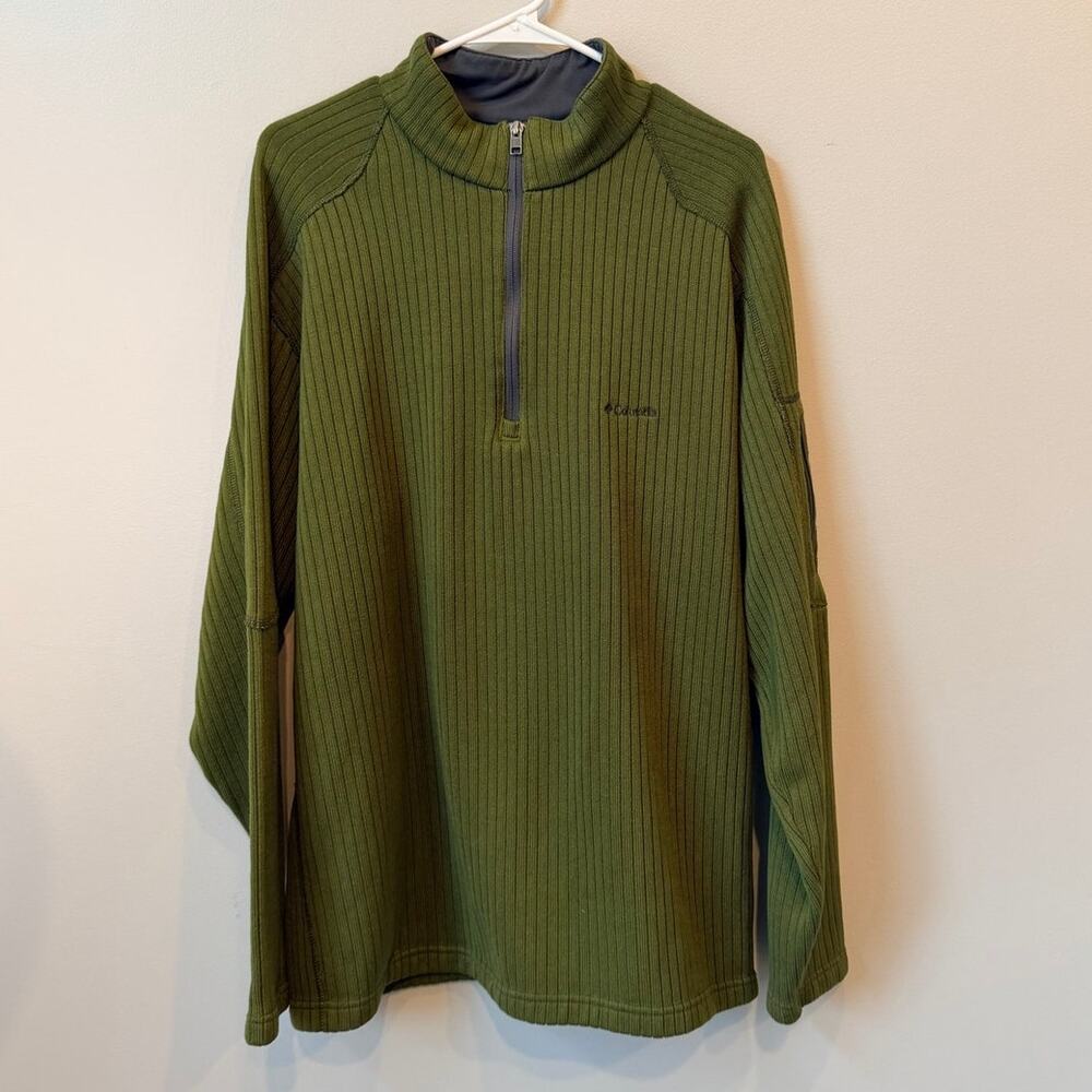 Columbia Men's Size XXL Quarter Zip Vertical Rib Knit Fleece Jacket Army Green
